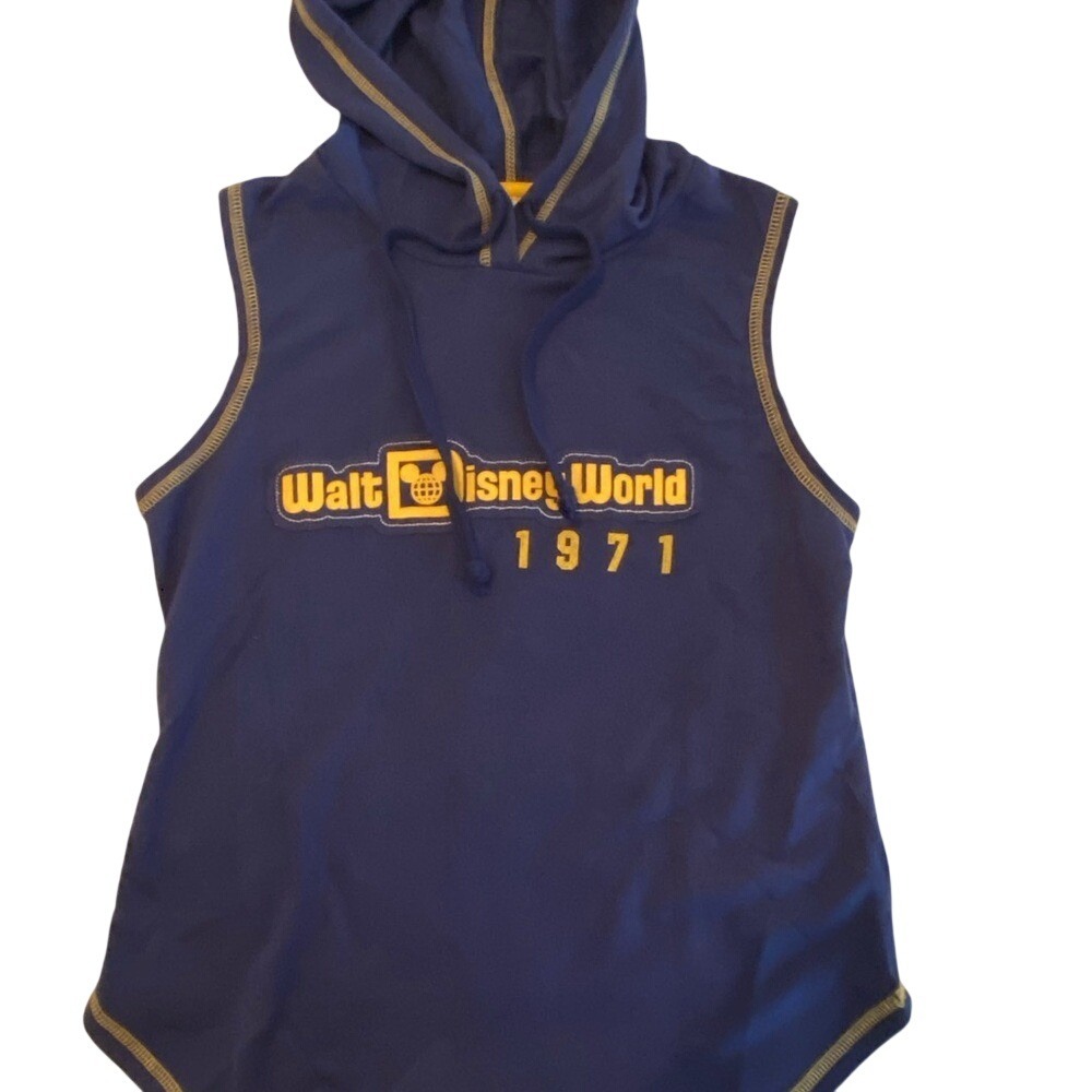 Disney World Sleeveless Hoodie Blue Yellowo Mickey Mouse 1971 Women's Small
